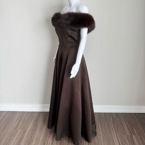 Vintage Victor Costa Old Hollywood Style Brown Fur Dress Size 10
